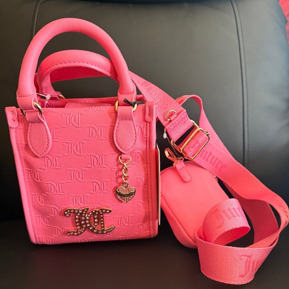 Juicy Couture All About That Bling Mini Tote Barbie Pink Lemonade Crossbody Y2K - Picture 9 of 11